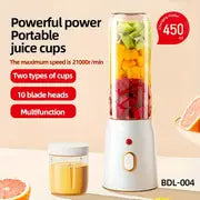 Portable Electric Juicer with Dual Cups - USB Rechargeable, Compact Smoothie Blender, for Travel and Home Use