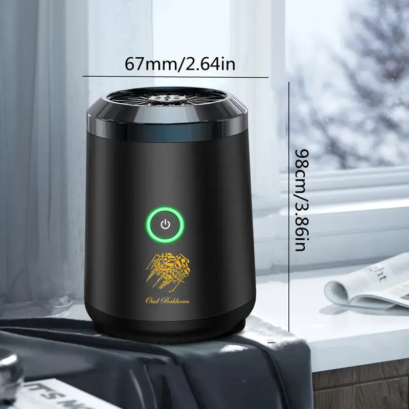 مبخرة عطرية صغيرة USB – موزع بخور معدني محمول للاستخدام في السيارة والمنزل (أسود)