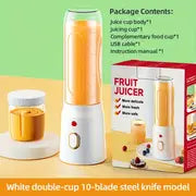 Portable Electric Juicer with Dual Cups - USB Rechargeable, Compact Smoothie Blender, for Travel and Home Use