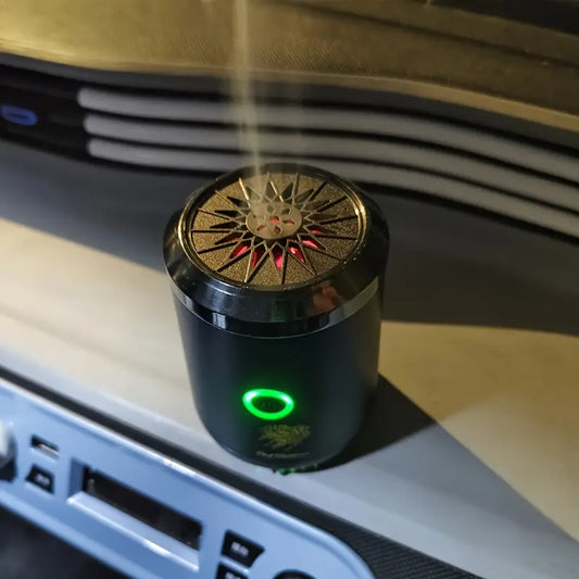 مبخرة عطرية صغيرة USB – موزع بخور معدني محمول للاستخدام في السيارة والمنزل (أسود)